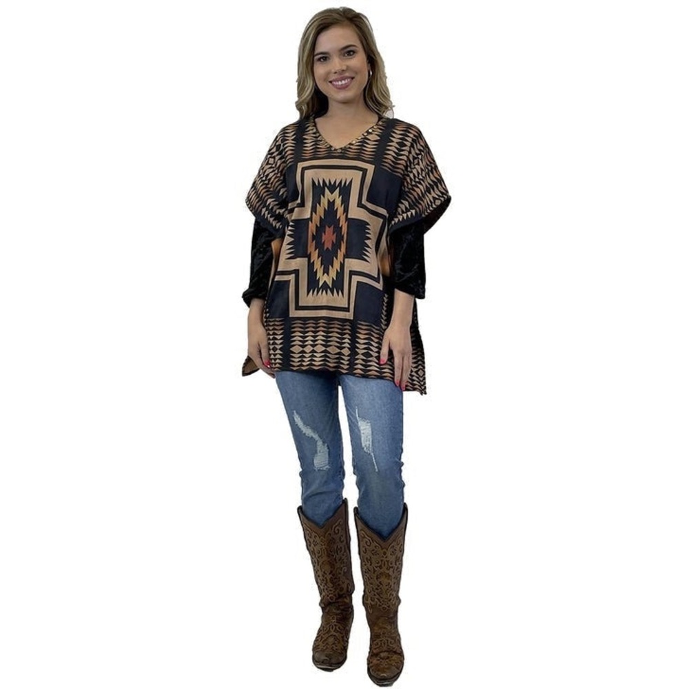 Aztec faux suede Patterned Poncho